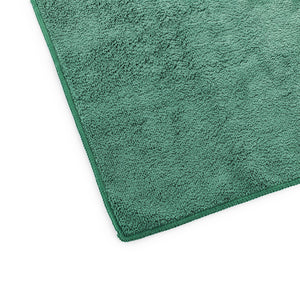 The Rag Company Spa and Workout 16x27 dark green 3 pack corner view on a white background.