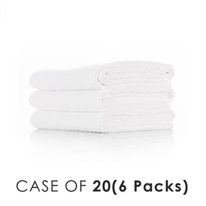 Spa and Workout 16x27 white stacked view with the text "Case of 20 (6 Packs)" on a white background.