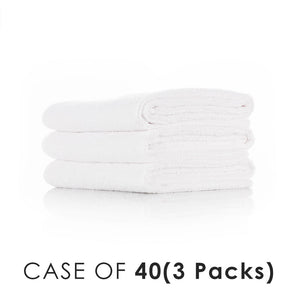 Spa and Workout 16x27 white stacked view with the text "Case of 40 (3 Packs)" on a white background.