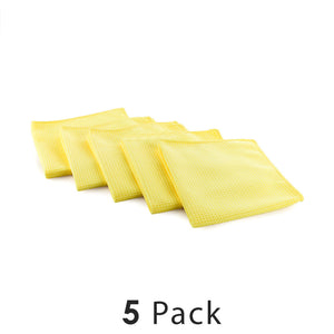Standard Waffle Weave 16x16 Yellow Towels on a white background with the text "5 Packs"