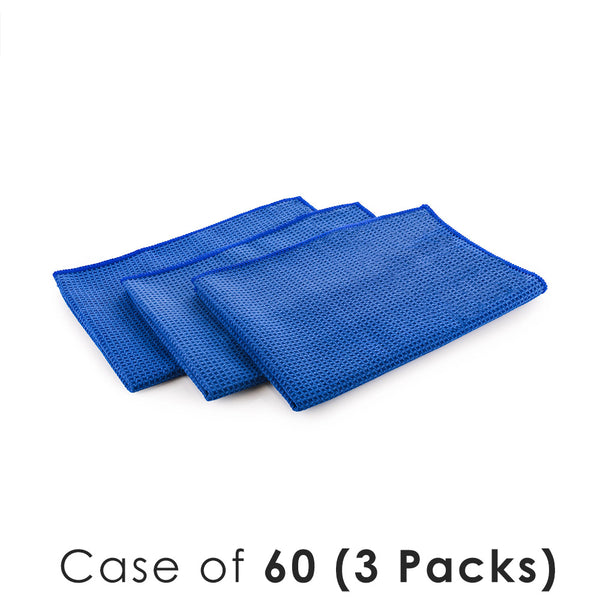 Standard Waffle Weave 16x24 Royal Blue Towels on a white background with the text "Case of 60 (3 Packs)"