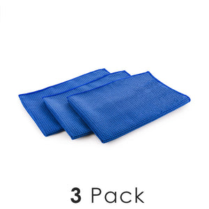 Standard Waffle Weave 16x24 Royal blue Towels on a white background with the text "3 Packs"