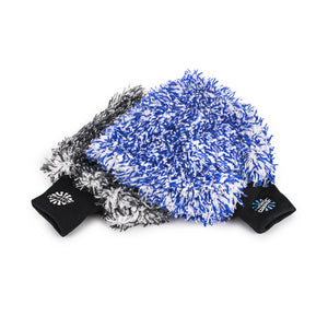 TRC Ultra Wash Mitt black and blue combo pack on a white background.