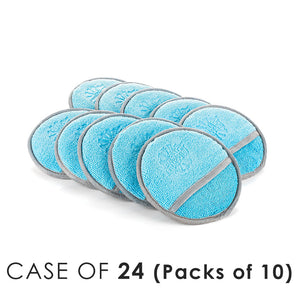 An image showing a ten pack of Round Detailing Applicators in Ultimate Blue and Ice Grey colors with a finger pocket from The Rag Company. This is for a wholesale case totaling 240 applicators