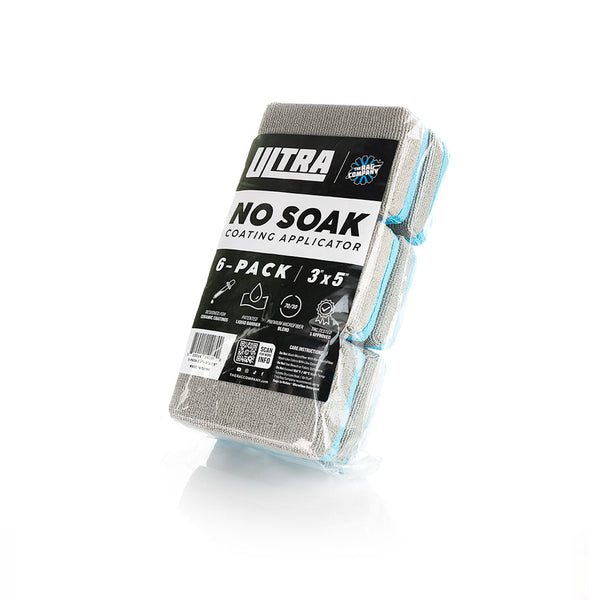 An image of a six-pack package of the new ULTRA No-Soak Coating Applicator from the Rag Company. These microfiber sponges feature ice grey on one side and ultra blue on the other. These sponges also have a special liner that prevents the coating from soaking through the microfiber and into the sponge.