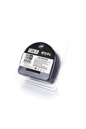 The packaging for the Ultra Wool Wheel Mitt on a white background.