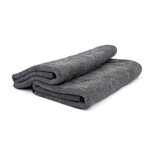 A 2 pack of grey 20"x24" Double Twistress microfiber towels from The Rag Company. The towels have a ButerSoft scratchless suede edge that is safe on pint, trim, and glass