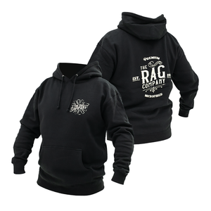 The Rag Company Whiskey hoodie front and back on a white background.