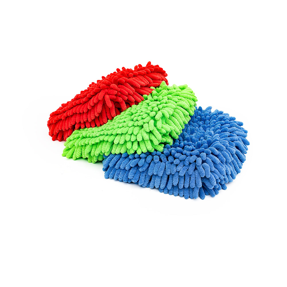 The Rag Company Chenille Wash Mitt, 8 x 10 / Blue and Lime Green / 2
