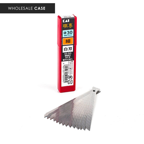 14 Samari blades spread across a white background with the package behind them with the text 'Wholesale Case'.