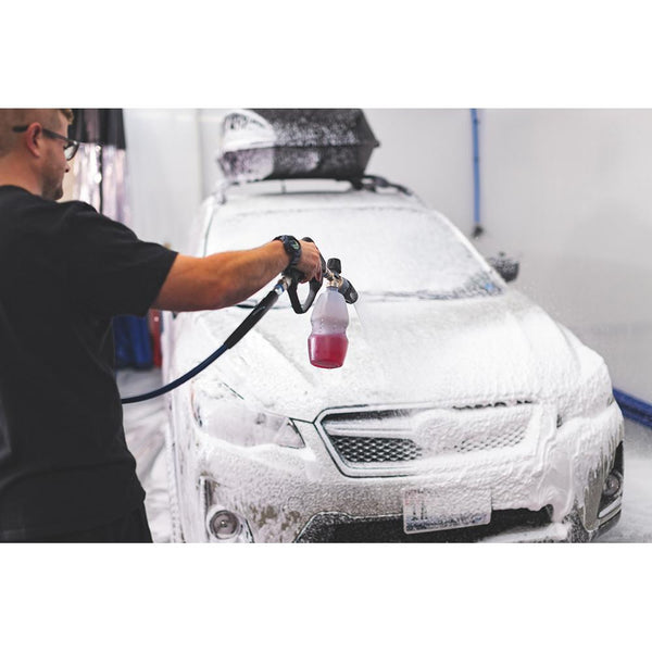 Using W1 GWash from Gtechniq in a foam cannon to clean the exterior of a Subaru Crosstrek in Desert Khaki color