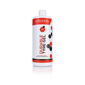A 1 liter bottle of T1 Durable Tyre and Trim Gel from Gtechniq