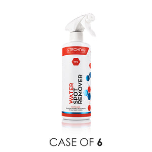 A spray bottle of Gtechniq W9 Water Spot Remover on a white background with the text 'Case of 6'.