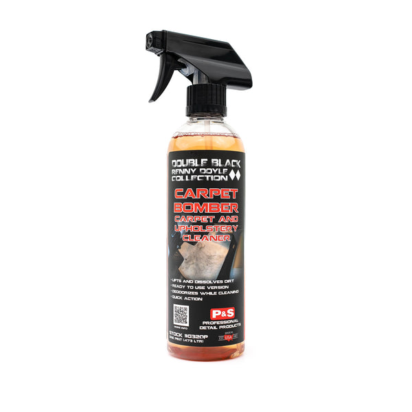 A 1-pint spray bottle of Carpet Bomber carpet and upholstery cleaner from P&S Professional Detail Products on a white background.