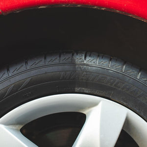 P&S Shine All Performance Dressing before and after on a tire. 