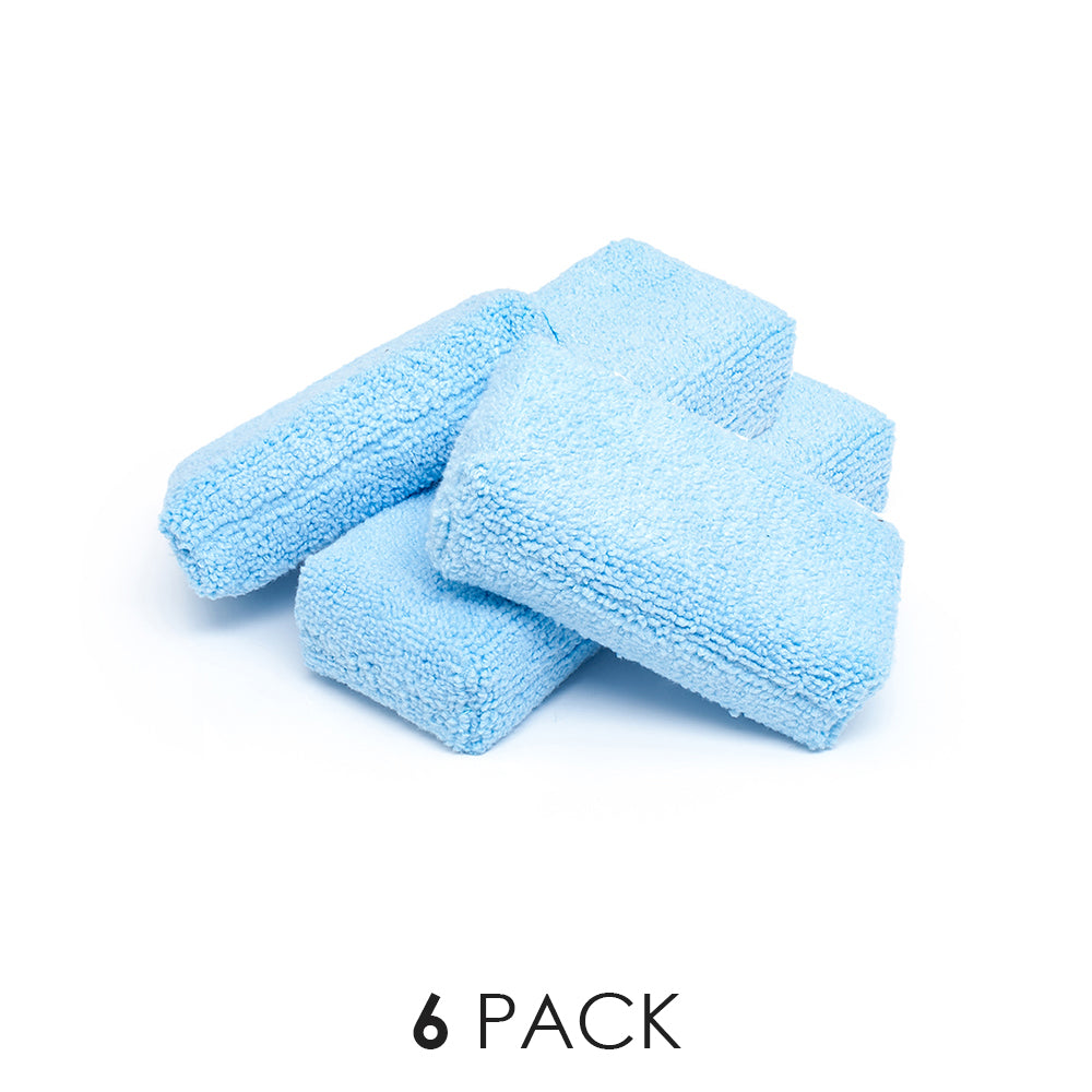Detailer's Preference Wax Applicator with Sewn-in Pocket, Microfiber Terry Weave, 6, Light Blue/White, 25 Pack
