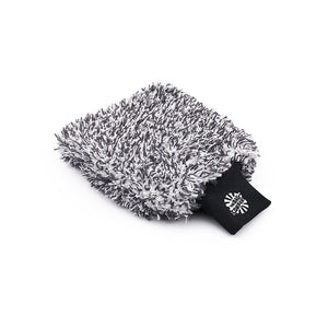 The Cyclone Ultra Wash Mitt from The Rag Company. It has a black and white twist loop microfiber with a patented microfiber liner, and a long cuff with the TRC logo